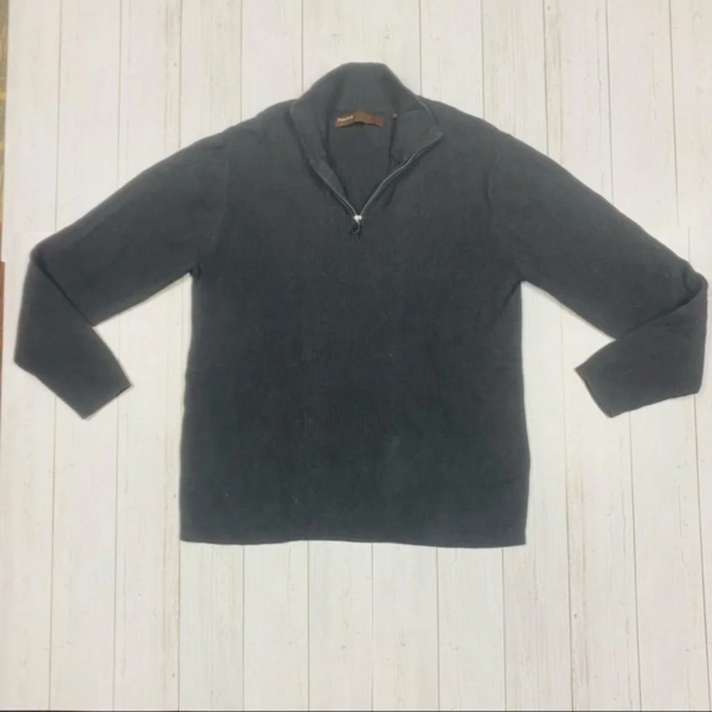Perry Ellis Men’s Casual Cotton 1/4 Zip Charcoal Sweater, Size XLarge